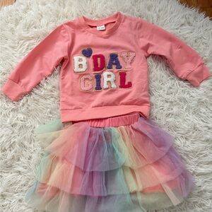 Pink 'B Day Girl' Sweatshirt with Rainbow Tulle Skirt